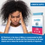 Health4All Vitamin B2 Riboflavin 400mg Migraine Support 120 Capsules 4 Months Supply, High Strength VIT B2 400mg Riboflavin Supplement, No Additives, Non-GMO, Gluten Free | Made in UK - Image 4