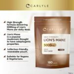 Lions Mane Supplement 5000mg | High Strength Lions Mane Supplement | from Fruit Body | 180 Vegan Tablets | Mushroom Extract | by Carlyle - Image 3