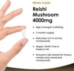 Reishi Mushroom Capsules - High Strength 4000mg Mushroom Supplements - 120 Vegan Mushroom Powder Capsules - Reishi Supplement 100% from The Fruiting Body Made in UK by New Leaf - Image 3