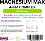 Lindens - Magnesium Max 4-in-1 Complex, 90 Caps - 1 a Day, UK Made - Muscle Support, Bone Health & Energy Boost - Magnesium Glycinate, Citrate, Malate & Taurate - Letterbox Friendly, Vegan - Image 3