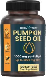 Pumpkin Seed Oil Capsules | Vegan Cold Pressed | 120 Softgels | High Strength 3000 mg | Omega 6 & 9 | Supports Hair Health, Urinary, Bladder & Prostate Wellness HERA VITALITY - Image 5