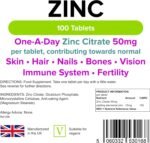 Lindens Zinc Citrate 50mg - 100 Vegan Tablets - Immune Function, Fertility, Healthy Bones, Vision, Hair, Nails and Skin - Made in The UK | (3+ Months Supply) | Letterbox Friendly - Image 9