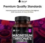 Magnesium Threonate Complex - High Strength 2550mg Magnesiums Supplements - Added Magnesium Glycinate, 180 Vegan Capsules - L-Threonate UK Made by New Leaf (3 Per Serving) - Image 4