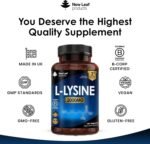 L-Lysine Tablets 2000mg - High Strength Lysine Nutritional Supplements - Essential Amino Acid L Lysine - 120 Vegan Lysine Tablets 2 Month Supply Made in The UK by New Leaf - Image 4