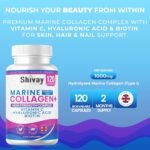 Marine Collagen Complex with Vitamin C, Hyaluronic Acid, Biotin | 1000mg Hydrolysed Type I Collagen Supplement for Hair Skin Nails | 120 Capsules - 2 Month Supply | Made in UK by Shivay Herbals - Image 3