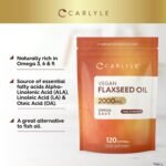 Flaxseed Oil Capsules 2000mg | 120 Vegan Softgels | High Strength Supplement with Omega 3 6 & 9 | Cold Pressed | by Carlyle - Image 3