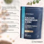 Calcium Magnesium Zinc and Vitamin D | Calcium Tablets | High Strength Complex | 120 Vegan Tablets | Supplement for Women & Men | Horbaach - Image 3