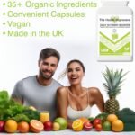 Organic Daily Greens Nutrient Booster with 35 X Superfood Blend Capsules with Digestive Enzymes – Vegan – 100 Tablets - Image 3