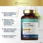 100% Marine Collagen Capsules 2900mg with Hyaluronic Acid | Type 1 Hydrolysed Collagen Peptides | with Vitamin C, E, Biotin, Zinc, Turmeric Extract & Black Pepper | 180 Count | by Carlyle - Image 3