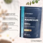 Magnesium Tablets 600mg | High Strength Elemental Magnesium Supplement for Men & Women | 90 Vegan Tablets | by Horbaach - Image 3