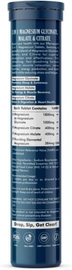 Vitaminnica Magnesium 3-in-1 Effervescent- 15 Tablets – High Absorption Magnesium Malate, Citrate & Glycinate – Energy, Muscle Function & Relaxation – Sugar-Free (5, Green Apple) - Image 5