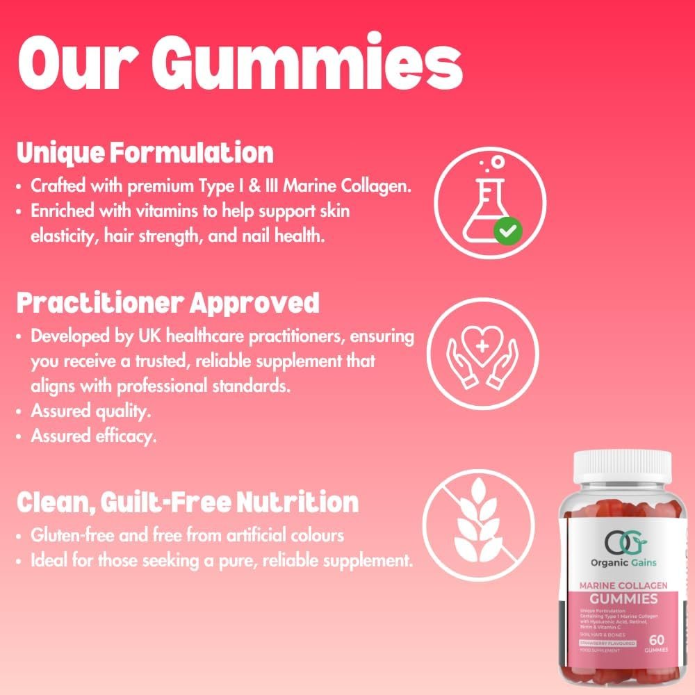 OG Marine Collagen Gummies with Hyaluronic Acid, Retinol, Biotin and Vitamin C + E | Superior Type 1 Hydrolysed Collagen Peptides Formulated by UK Healthcare Practitioners for Youthfulness - Image 5
