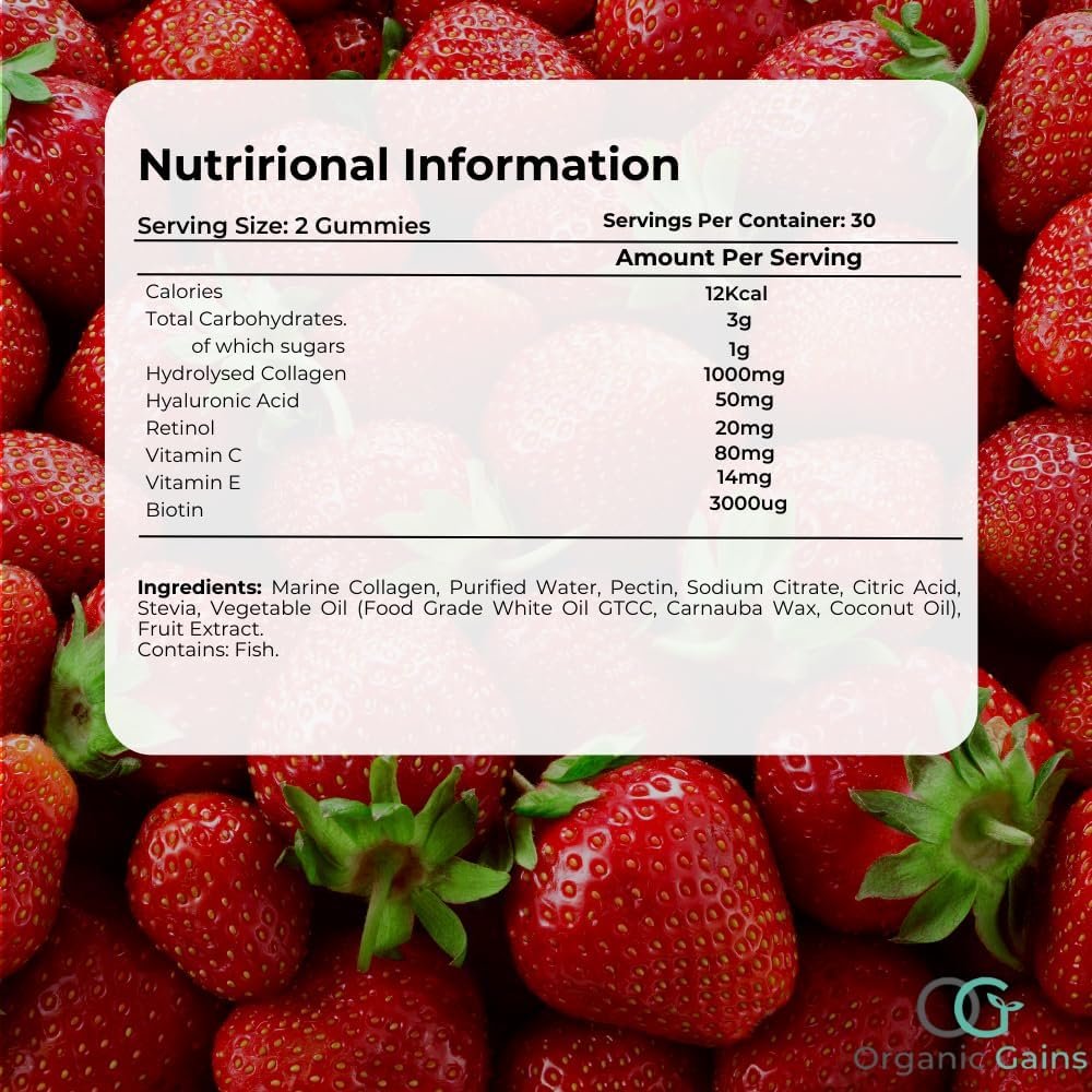 OG Marine Collagen Gummies with Hyaluronic Acid, Retinol, Biotin and Vitamin C + E | Superior Type 1 Hydrolysed Collagen Peptides Formulated by UK Healthcare Practitioners for Youthfulness - Image 8