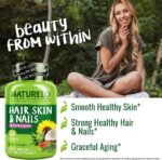 NATURELO Hair, Skin and Nails - with Biotin, Collagen, Omega3 & Vitamin E - Great for Healthy Skin & Hair Growth - Women and Men – 60 Capsules | 1 Month Supply - Image 8