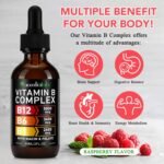 Liquid Vitamin B Complex Drops High Strength Supplement, Vitamin B12, B6, B1, Niacin & Folate, Supports Energy & Immune Support Non-GMO, Gluten-Free & Vegan- for Men & Women, Raspberry Flavour (120ml) - Image 3