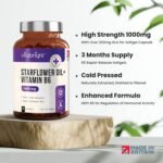 Starflower Oil Capsules 1000mg | 3 Months High GLA Borage with Vitamin B6 | Cold Pressed Star Flower Oil 1000mg Softgels | Vitabright Starflower Supplement High Strength - Image 3