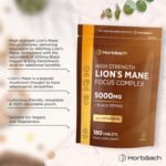Lions Mane Supplement 5000mg with Vitamin B5 & Black Pepper | Focus Complex & Mental Performance Supplement | Lion's Mane Mushroom 12:1 Extract | 180 Vegan Tablets (Not Capsules) | by Horbaach - Image 3