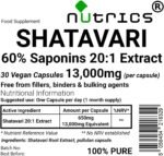 13,000mg (per Capsule) 60% Saponins SHATAVARI Root Extract 30 V Capsules (1 Month Supply) Asparagus Racemosus Pure - No fillers Binders or Bulking Agents - Image 3