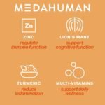 MEDAHUMAN® Recover | Lions Mane Powder & Mushroom Powder (30 Servings) | Superblend Lions Mane Supplement with Vitamin B Complex, Zinc, Turmeric & Ginger | Orange Flavour - Image 5
