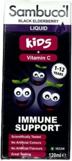 Black Elderberry Kids Sambucoliquid, Vitamin C, Vegan, No Artificial Colors or Flavour, 120 ml - Image 3