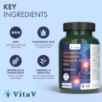 VitaV JointGaurd+ Glucosamine & Chondroitin High Strength with MSM & Hyaluronic Acid | Joint Care Supplements for Women & Men with Turmeric, Black Pepper, Ginger, Vitamin C & Zinc | 120 Capsules - Image 4