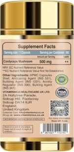 Vitaminnica Cordyceps Mushroom Supplement 500mg (20:1 Extract)| 100% Fruiting Bodies | 60 Vegan Capsules | Premium Energy, Stamina, and Immune Support Nootropics Supplement for Peak Wellness - Image 4