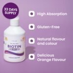 Swedish Nutra - Biotin 10,000 UG Liquid Supplement - Pack of 500 ml, 33 Day Supply | Plus Vitamin C for Healthy Hair, Skin & Nails | Vegan & Gluten Free | 100% Natural Orange Flavour - Image 5