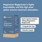 Pure Magnesium Bisglycinate by One Nutrition | High Absorption Magnesium for Sleep, Stress, Heart & Energy Support | 700mg per Capsule | 90 Capsules | 2-Month Supply - Image 4