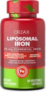 ORZAX Iron Supplement 25 mg -Liposomal Technology- High Bioavailability 90 Vegetable Capsules, Non-Constipating, Non-GMO & Gluten Free, for Women, Men, Adults - Image 4