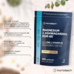 Magnesium Ashwagandha KSM-66 | 1090mg Complex with Zinc & Vitamin B6 | High Strength Ashwagandha Root Supplement | 120 Vegan Capsules | Horbaach - Image 3