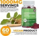 Ashwagandha Gummies Rhodiola Rosea with L Theanine, Vegan Plant Based, Non-GMO, Support Energy, Relax and Restore, 1000 mg, 30 Days Servings - Image 3