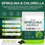 Organic Spirulina Capsules - 3100MG Per Serving, Spirulina Chlorella Powder Supplement, Green Algae Supplement Rich in Chlorophyll, Vegan & High Protein Non GMO, 300 Capsules - Image 4