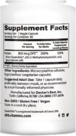 Doctor's Best - Fully Active Folate 800 with Quatrefolic | 800 mcg Support for Heart Health and Energy - 60 Veggie Capsules - Image 3