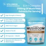 Lions Mane Mushroom 6 in 1 Complex | Lion's Mane Supplement + Chaga, Reishi, Cordyceps, Shitake, Maitake Mushrooms & Vitamin C | 60 Capsules (Not Tablet, Powder or Gummies) | UK Made Vegan - Image 4