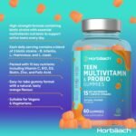 Teen Multivitamin Gummies with Probio | 60 Count | 15 Key Nutrients with Vitamin C, Biotin and Zinc | + 3 Biotic Strains | Natural Orange Flavour | Vegan | by Horbaach - Image 3
