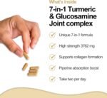 7-in-1 Turmeric and Black Pepper Capsules w/Glucosamine and Chondroitin High Strength | Made in The UK | High Absorption Tumeric Supplement | Glucosamine Sulphate & Turmeric Tablets | 120 Capsules - Image 3