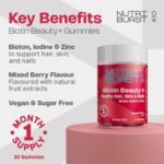 Nutriburst Biotin Beauty - Healthy Hair, Skin & Nails - Vegan Gummies • 2500mcg Biotin with Zinc, Iodine, Vitamins A, C, D3 & E - Mixed Berry Flavour • Sugar Free - Image 4