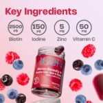 Nutriburst Biotin Beauty - Healthy Hair, Skin & Nails - Vegan Gummies • 2500mcg Biotin with Zinc, Iodine, Vitamins A, C, D3 & E - Mixed Berry Flavour • Sugar Free - Image 5