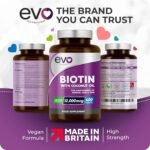 Biotin Hair Growth Supplement 12,000mcg with Coconut Oil | 400 High Strength Tablets for - 13 Month Supply Vitamin B7 Supports Normal Skin & Made in UK by EVO Nutrition - Image 3