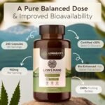 Lions Mane Supplement Capsules (240) | Pure Fruiting Body 8:1 High Strength Mushroom Extract | 20% Beta-D Glucans | 7,200mg Raw Equivalent Per Serving | No Fillers | Focus, Memory, Gut & Brain Support - Image 5