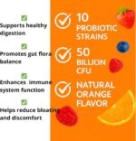 Aclla Wellness Probiotic Gummies – 50 Billion CFU, 10 Probiotic Strains – Gut Health & Immunity Support – Gluten-Free, Vegan, Non-GMO – Orange Flavor, 60 Count - Image 4