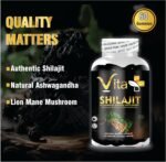 VIta + Shilajit Gummies 600mg, for Men and Women, Energy, Immunity Support, Pure Himalayan Shilajit Gummies with Ashwagandha 100mg & Lion Mane Mushroom 100mg, 60 Gummies. - Image 3