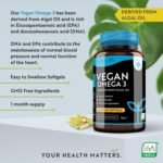 Vegan High Strength Omega 3 2000mg Soft Gels - 600mg DHA & 300mg EPA per Serving - Plant-Based Omega 3 Softgels Derived from Sustainable Algal Oil - 60 Vegan Softgels - Made in The UK by Nutravita - Image 3