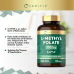 Methyl Folate 1000ug | 120 Vegan Tablets (4 Months Supply) | L-Methylfolate as a Active Form of Folic Acid 5-MTHF (Vitamin B9) | No Artificial Preservatives | by Carlyle - Image 3