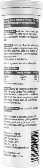 Vitamin C 1000mg & Zinc 15mg Orange Flavour Effervescent Tablets by Club Vits (2 Tubes of 20 Tablets) - Image 6