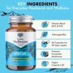 Lion’s Mane Plus Ashwagandha Capsules | Cognitive Support, Stress Relief, Immune Health | 60 Capsules, Vegan, Made in UK - Image 4
