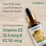 Ambrosial Vitamin D3 K2 Drops - Liquid Supplement for Adults & Kids, Mango Flavor, High Strength, 500 IU Vitamin D3, 50 mcg Vitamin K2, Gluten Free, Vitamin D Drops, for Immune System Vitamins- 30 ml - Image 3