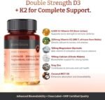 Double Strength D3 + K2 Complex x 90 Vegan Softgels – 4000 IU D3 + 200mcg K2 with Magnesium, Calcium & Zinc – 3 Months Supply - Image 5