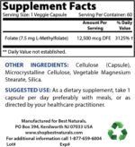 Best Naturals Methyl Folate 7500 mcg (7.5mg) (Most Bio-AVAILABLE) Veggie Capsule - Supports Cell Formation Growth Function, Brain, Memory, Cardiovascular Health, 60 Count - Image 3