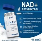 Applied Nutrition NAD+ Resveratrol 500mg per Serving with Vitamin C, Cellular Health, Energy and Healthy Aging Support, Antioxidant Supplement, 60 Capsules (30 Servings) - Image 3